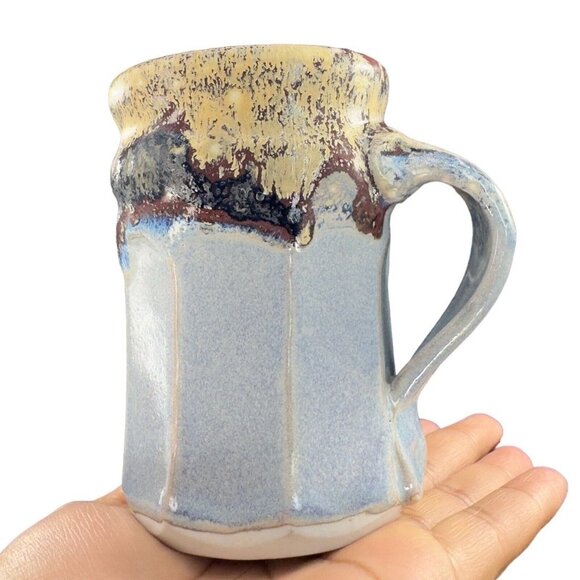 Primitive Style Hand Made Pottery Coffee Mug Cup Drip Glaze Signed By Artist VTG - Picture 2 of 15